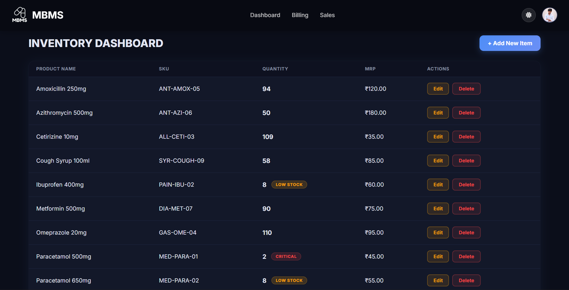 Screenshot of MedBill Pro payment handling interface